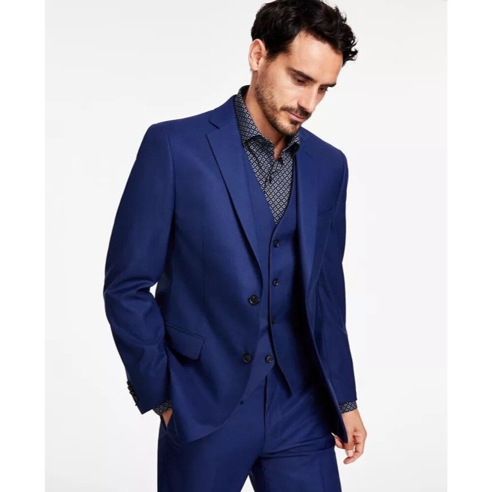 $495 BRAND NEW ALFANI Mens 42R Navy Slim Fit 2 Piece Suit With Dress Pants 36x34